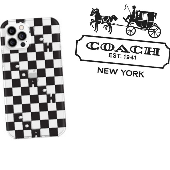 COACH Designer Black White Squares Checkered iPhone 12 PRO Hard Case - Picture 1 of 9